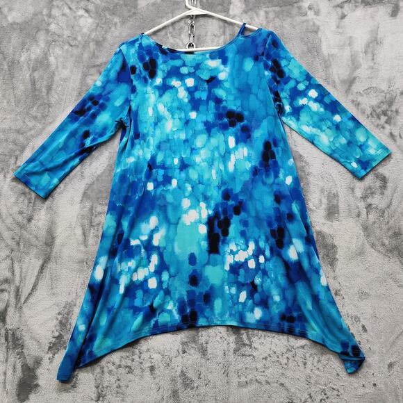 CLARA SUN WOO Top Womens XS Blue Purple Watercolor Neck Cut-Out Asymmetric Tunic - Picture 5 of 10